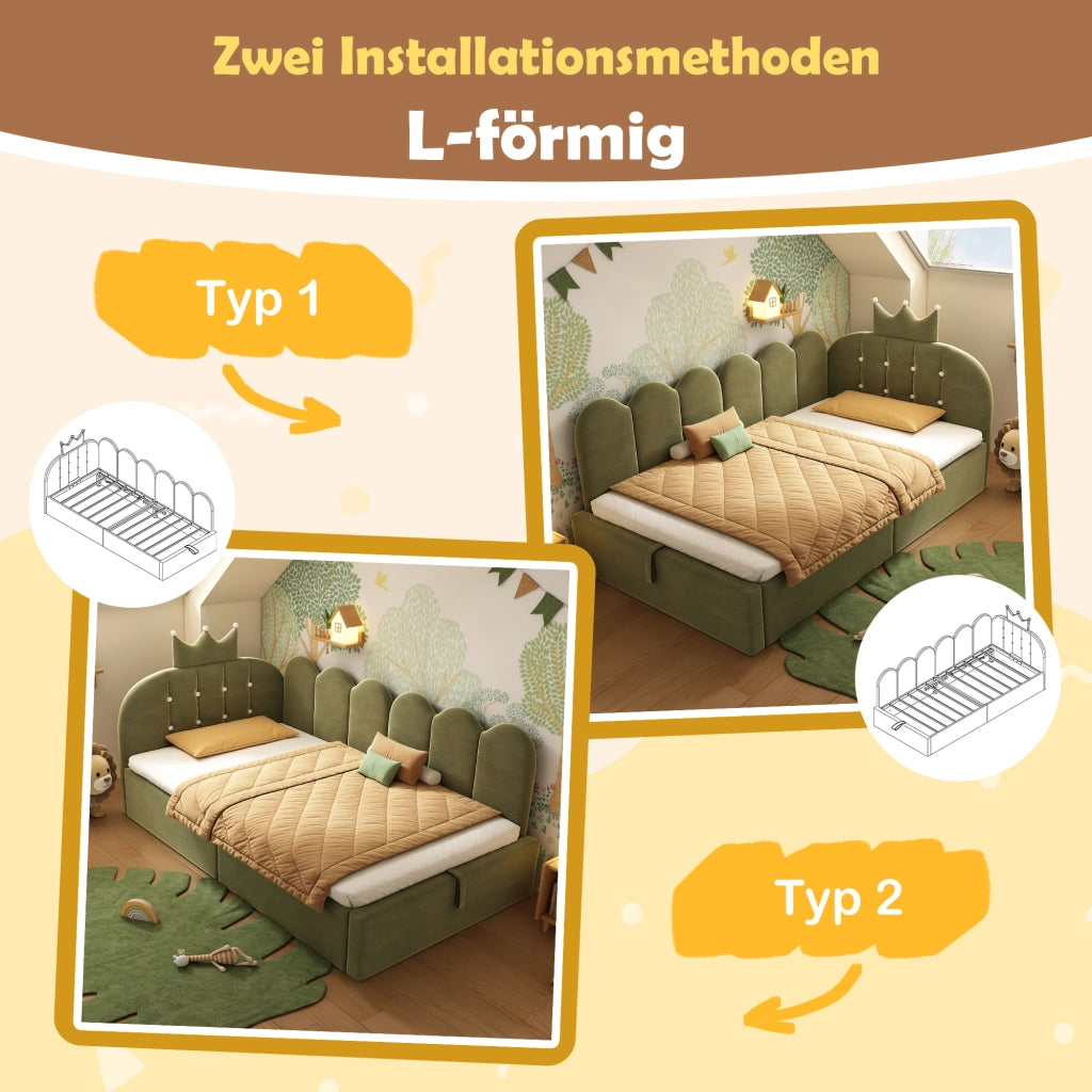 LETTO DAYBED L 90x200 cm in Velluto Verde con rete a doghe