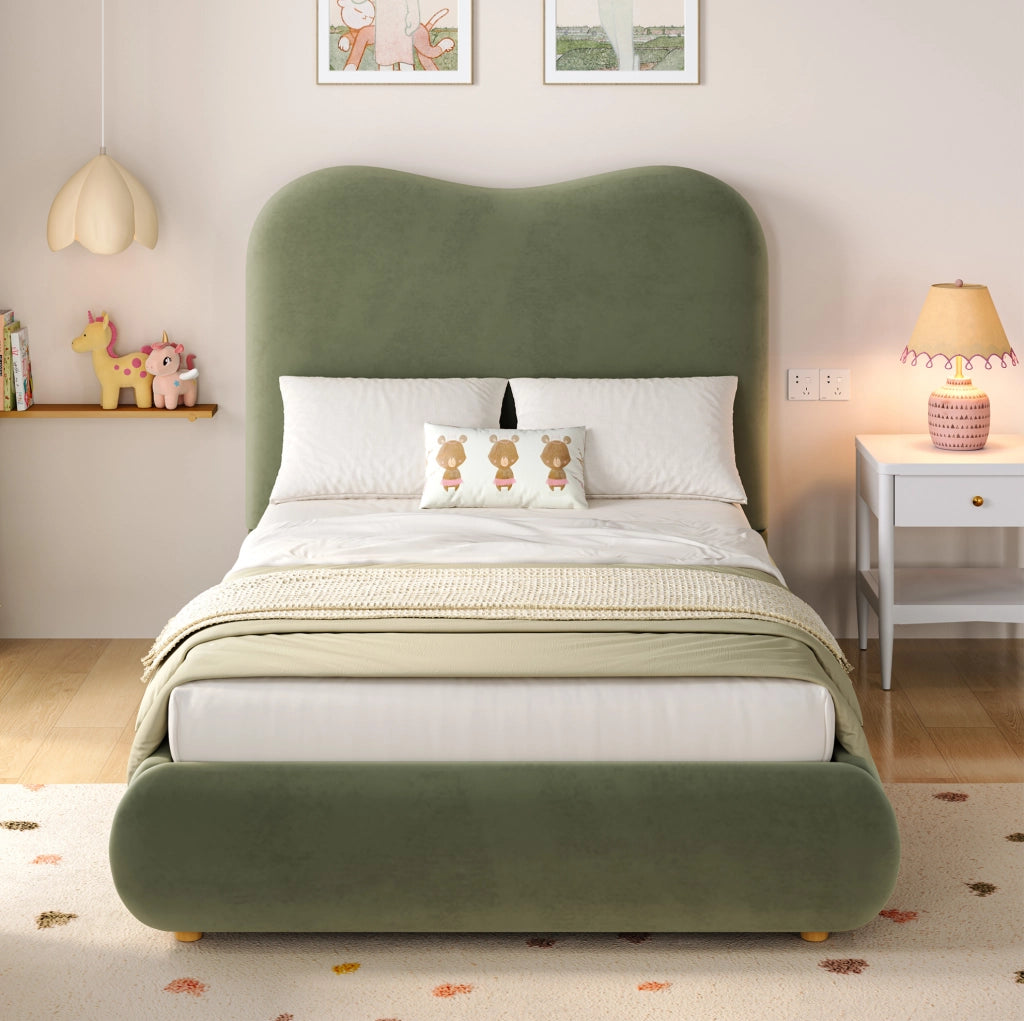 Letto imbottito con contenitore idraulico; velluto verde