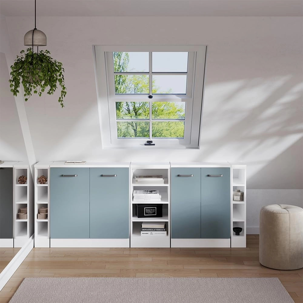 Set di mobili sottotetto Rion, Grigio-blu, 210 cm Set di 5 carcasse armadio profondità 60 cm, adatto per il salvaspazio sotto tetti spioventi