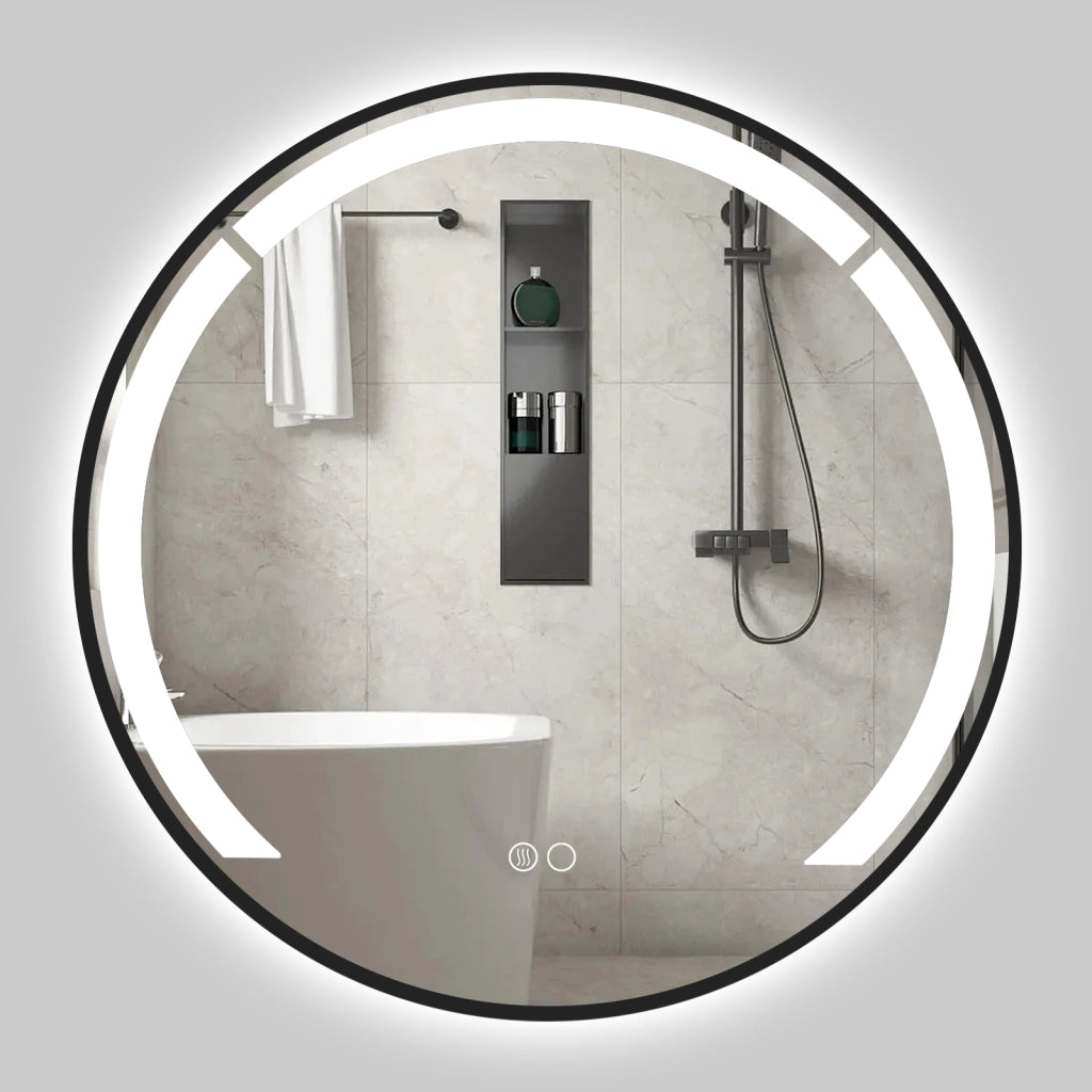 Specchio da bagno led rotondo 60 cm cornice alluminio funzione antifog-Specchio da toeletta 3 colori luce luminosità regolabile specchio