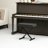 Sgabello per Pianoforte Pieghevole e Regolabile su 4 Altezze, in Pelle PU, Schiuma e Metallo, 60x32x53-63 cm, Nero