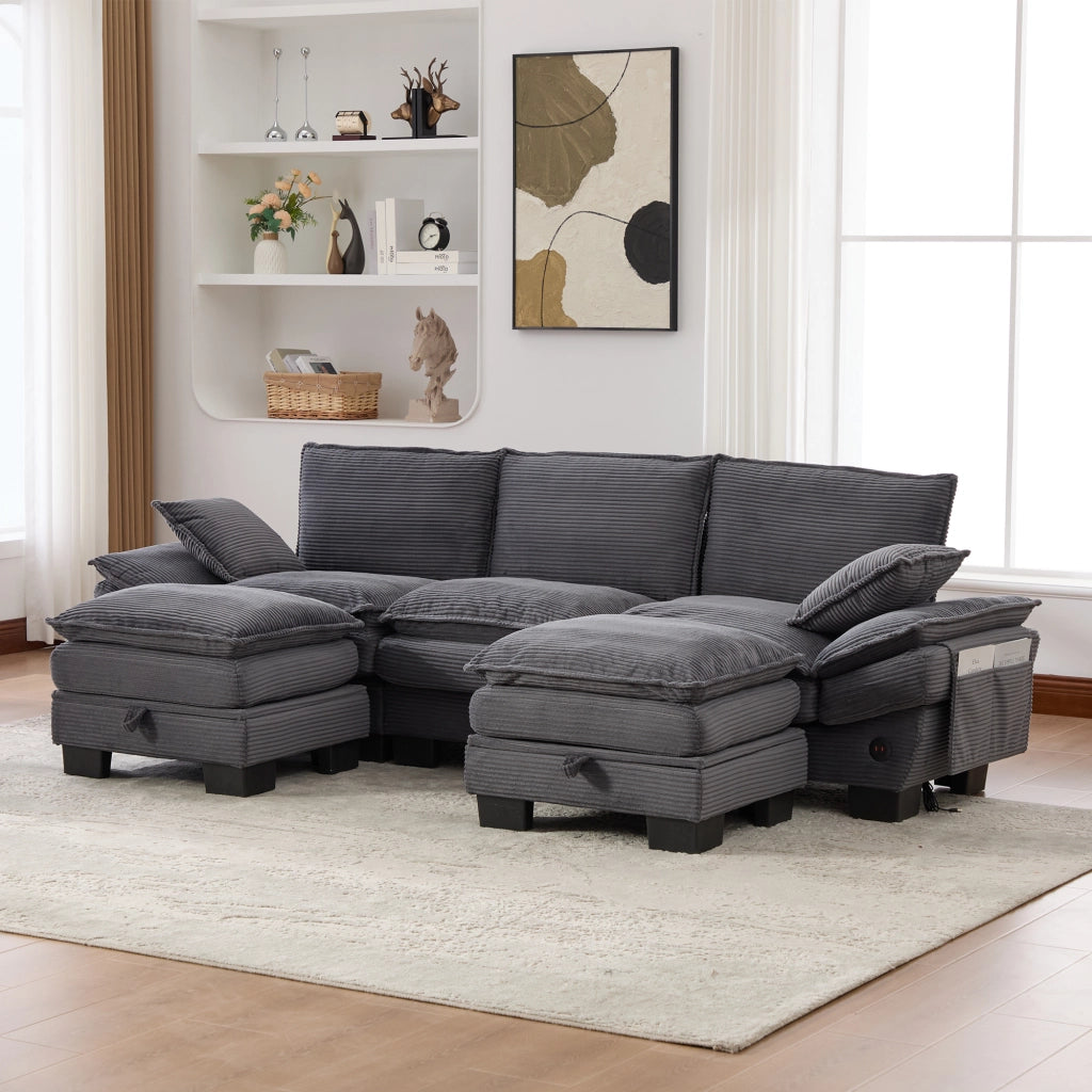 DIVANO Modulare 3 posti 260x132x84 cm Corduroy Grigio scuro Set da 3 pezzi