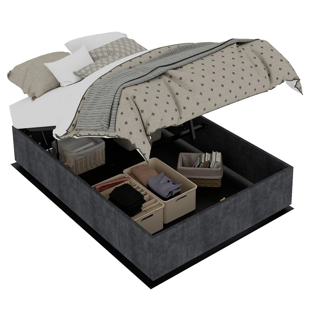 Letto Contenitore Imbottito 140x200 ¨C Xylo ¨C Grigio, Velluto, Senza Testiera