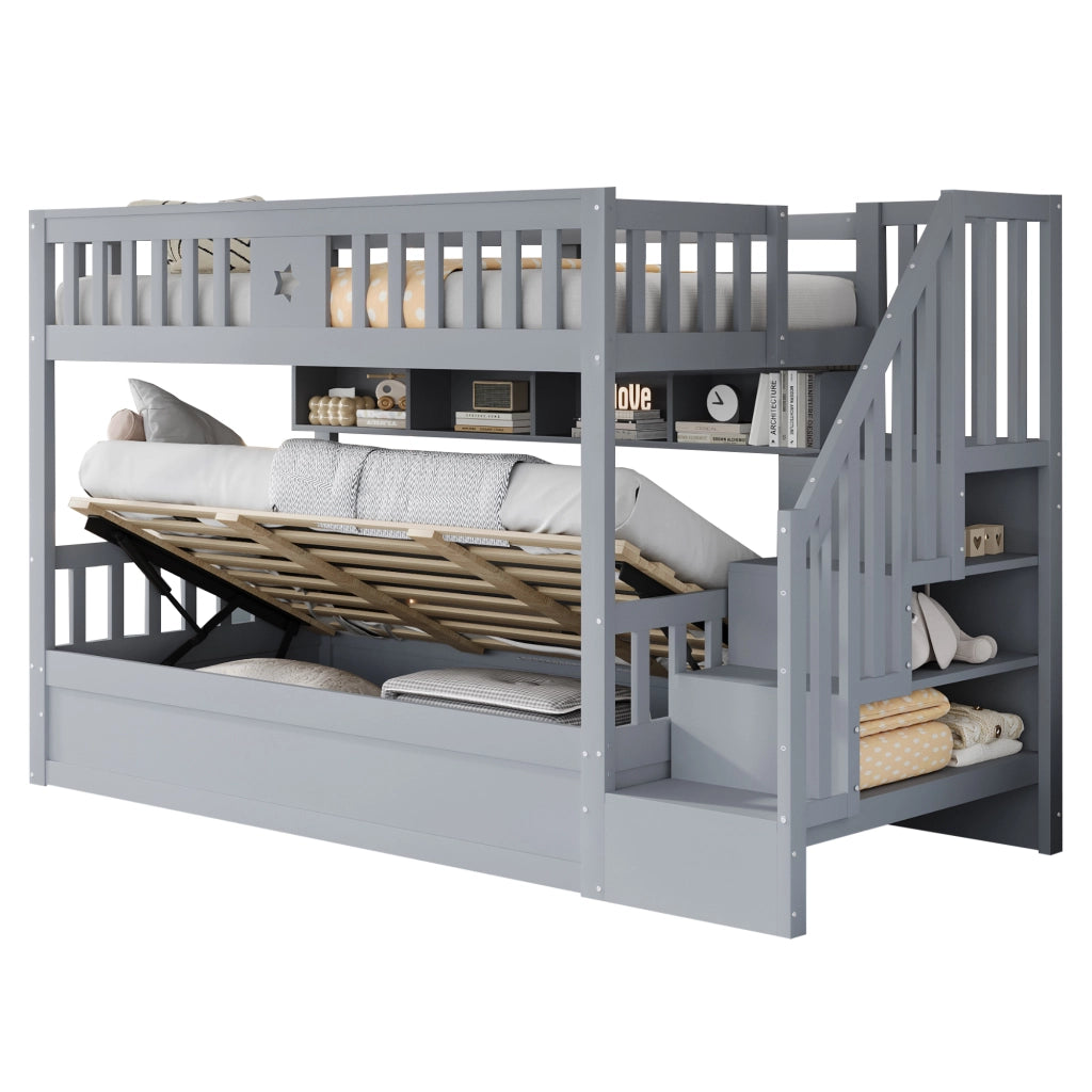 Letto a castello funzione contenitore legno grigio 90x200 cm