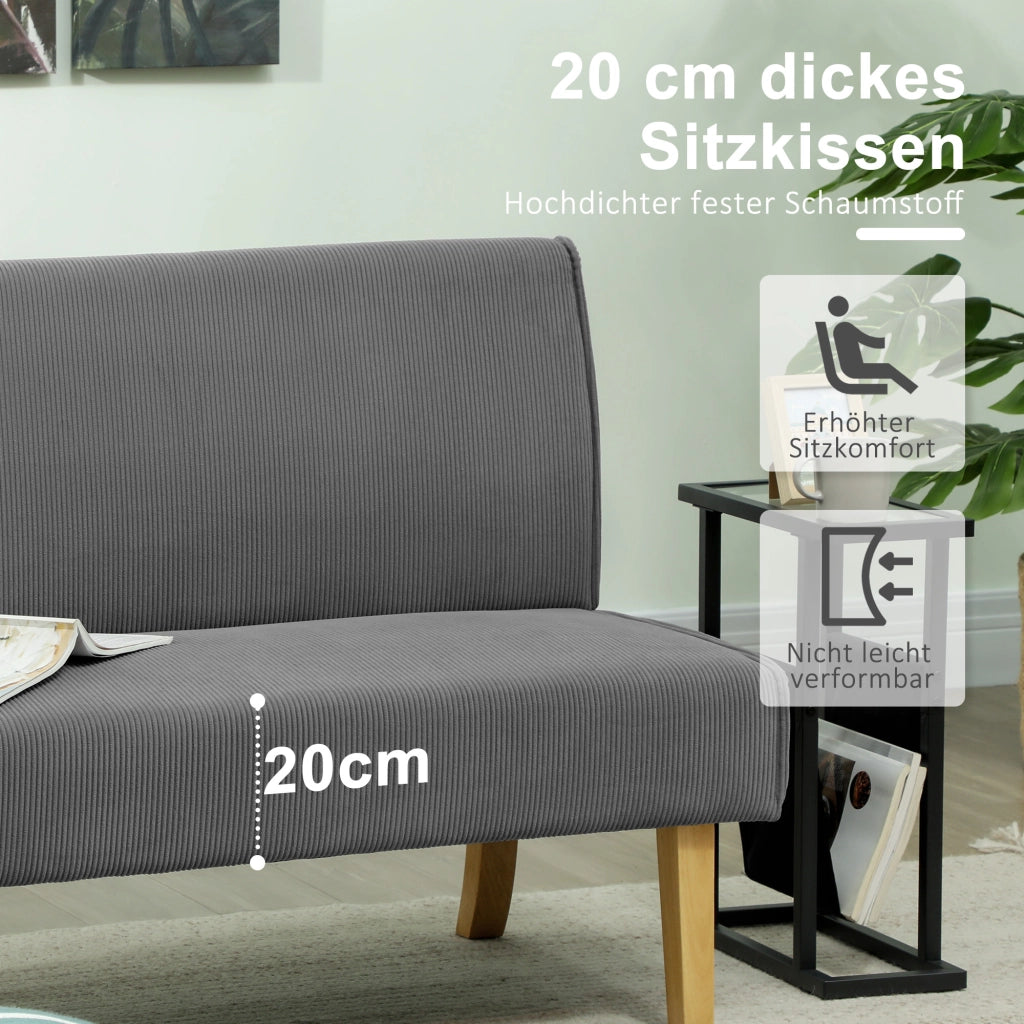 Divano a 2 posti in tessuto effetto corduroy con gambe in legno e seduta imbottita grigio 110 × 62 × 85 cm