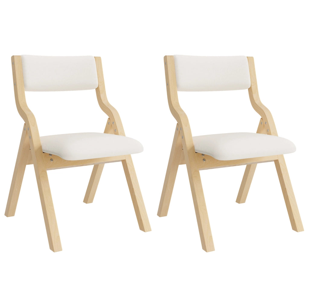 Set di 2 sedie da pranzo pieghevoli in legno massello e lino imbottito; beige