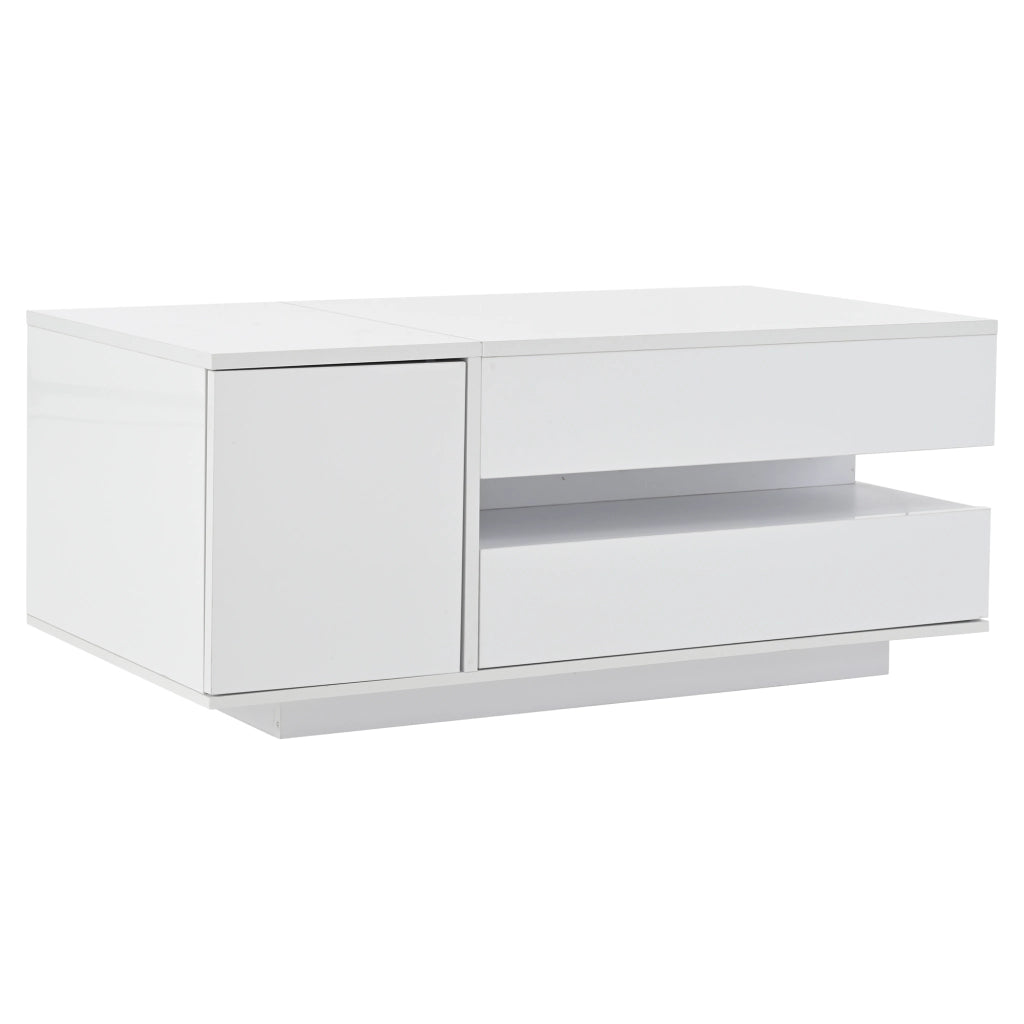 OKWISH Tavolino da Salotto Alzabile con 1 Cassetto e 1 Anta, LED e Vano Nascosto, per Soggiorno, 95 x 50 x 34.5 cm, Bianco