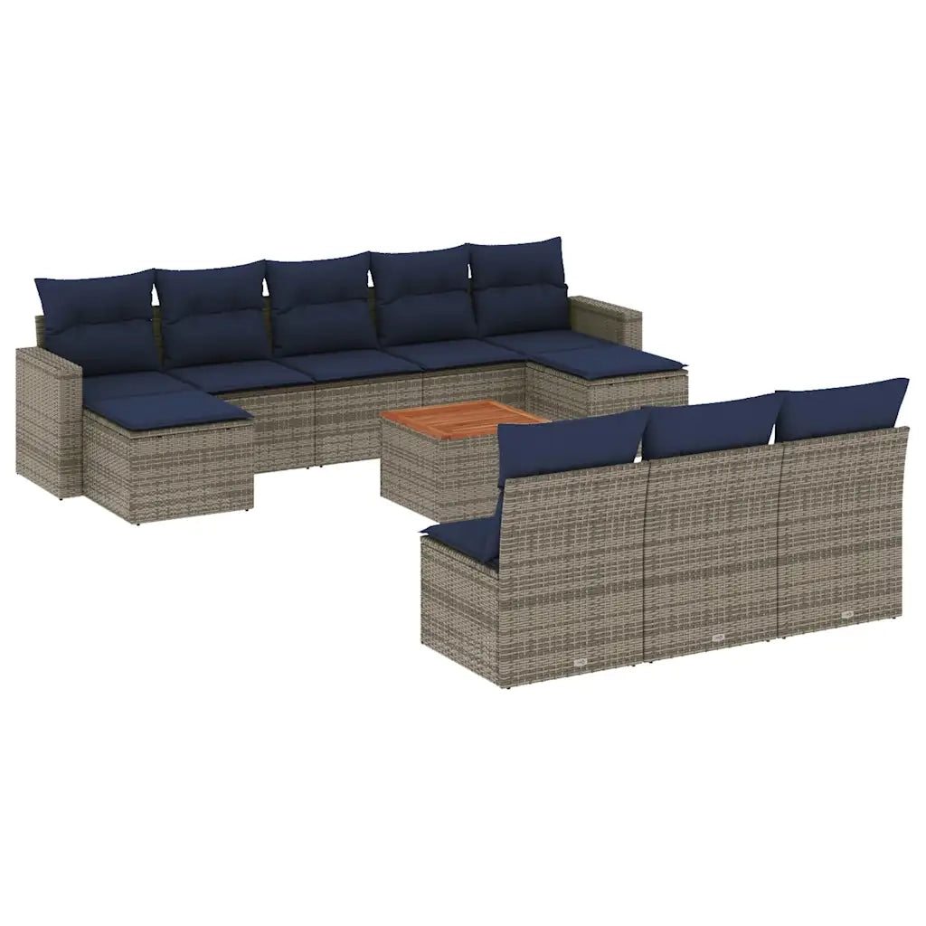Set Divani da Giardino 11 pz con Cuscini Grigio in Polyrattan 3256663