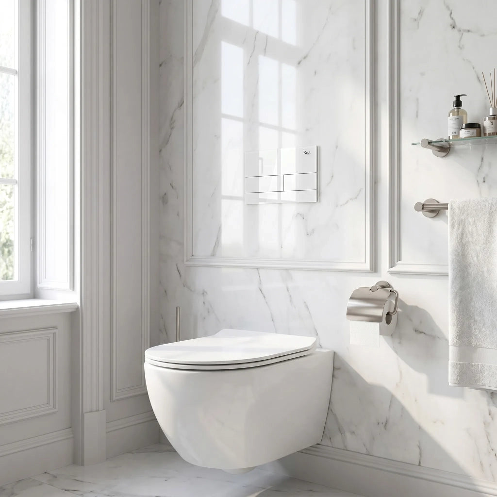 Set Telaio Da Incasso Per Wc Slim 024n Con Pulsante T White Glass