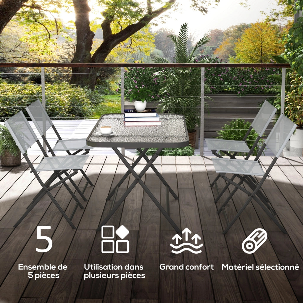 Set tavolo e sedie da giardino 5 pezzi ¨C zephmum ¨C pieghevole, tessilene, grigio