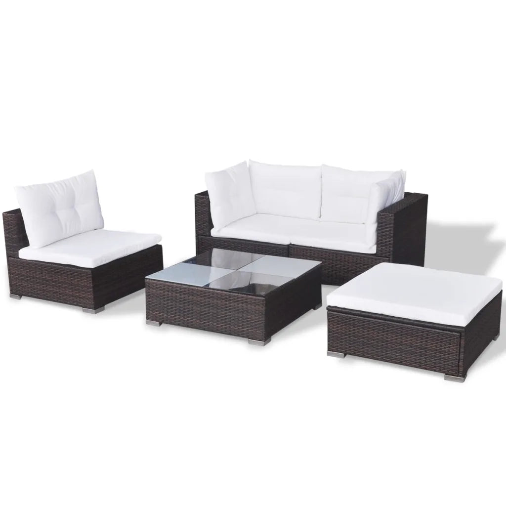 Set Divani da Giardino 5 pz con Cuscini in Polyrattan Marrone 42099