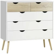 Cassettiera 5 Cassetti Design Scandinavo Mobiletto per Riporre Camera Pannelli di Particelle, 99 x 39 x 101 cm, Bianco Effetto Rovere Chiaro