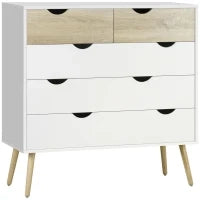 Cassettiera 5 Cassetti Design Scandinavo Mobiletto per Riporre Camera Pannelli di Particelle, 99 x 39 x 101 cm, Bianco Effetto Rovere Chiaro
