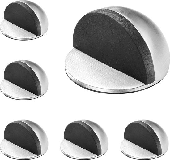 Stopperi di porta per pavimento autofissanti - 6 pezzi in acciaio inossidabile - pavimenti duri - tampone di porta per pavimento tampone di parete - tampone in gomma - stopper di porta senza foratura - protezione per parete