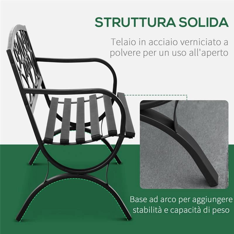 PANCHINA DA GIARDINO A 2 POSTI IN GHISA DECORATA 128 X 58.5 X 85 CM NERO