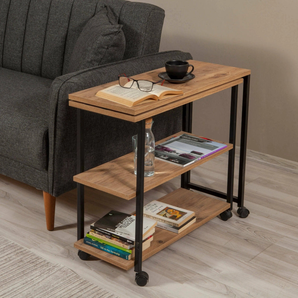 Lagaros, Tavolino da Salotto Gambe con Ruote, 70x76x63h cm Marrone Quercia