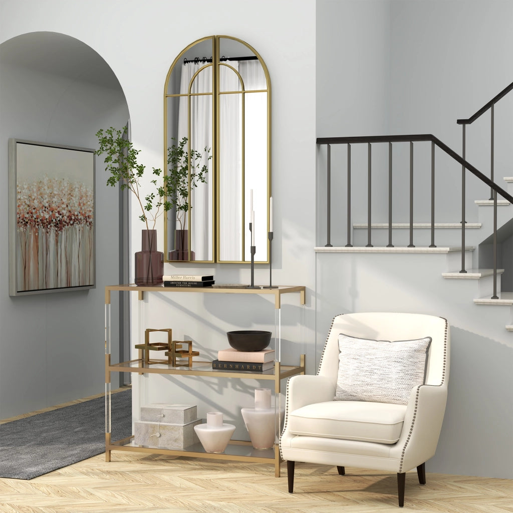 Specchio da Parete con Cornice in Metallo ¨C zephmum ¨C Dorato 30x120 cm