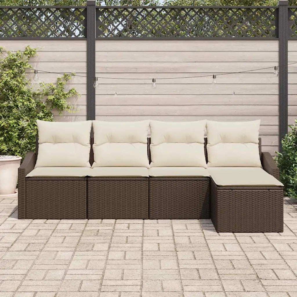 Set di divani con cuscino 5 pcs Marrone e Crema polyrattan