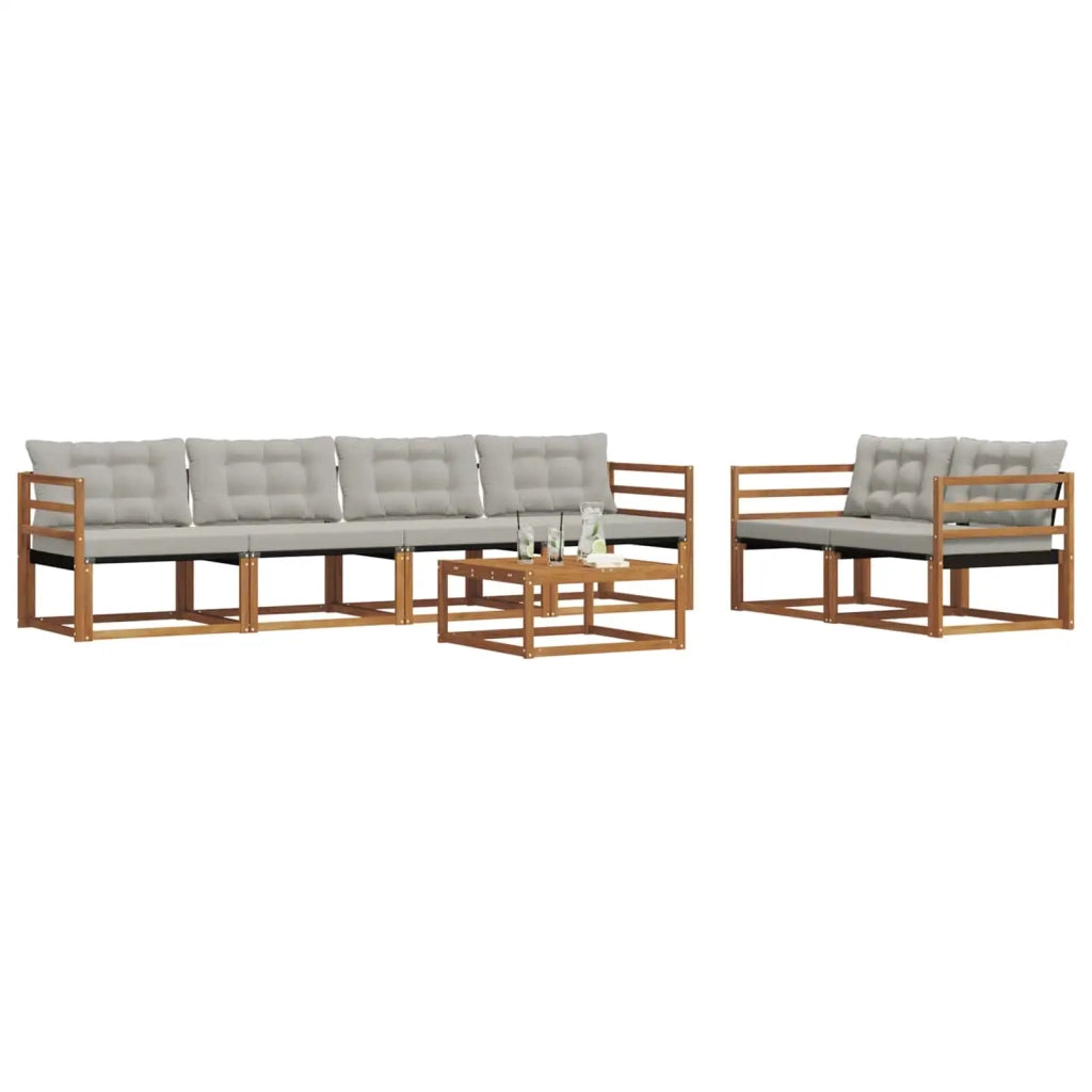 Set di divani da esterno 7 pcs Grigio Naturale e Chiaro