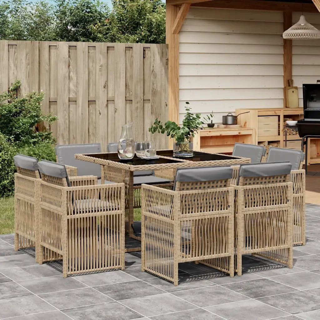 Set Pranzo da Giardino 9 pz con Cuscini Beige Misto Polyrattan 3211020