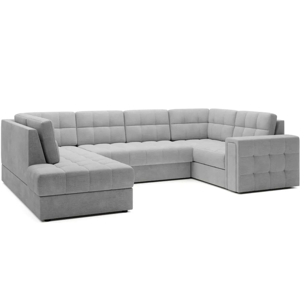 Divano angolare convertibile MONTEZA grigio sinistro 299 cm con contenitore e letto
