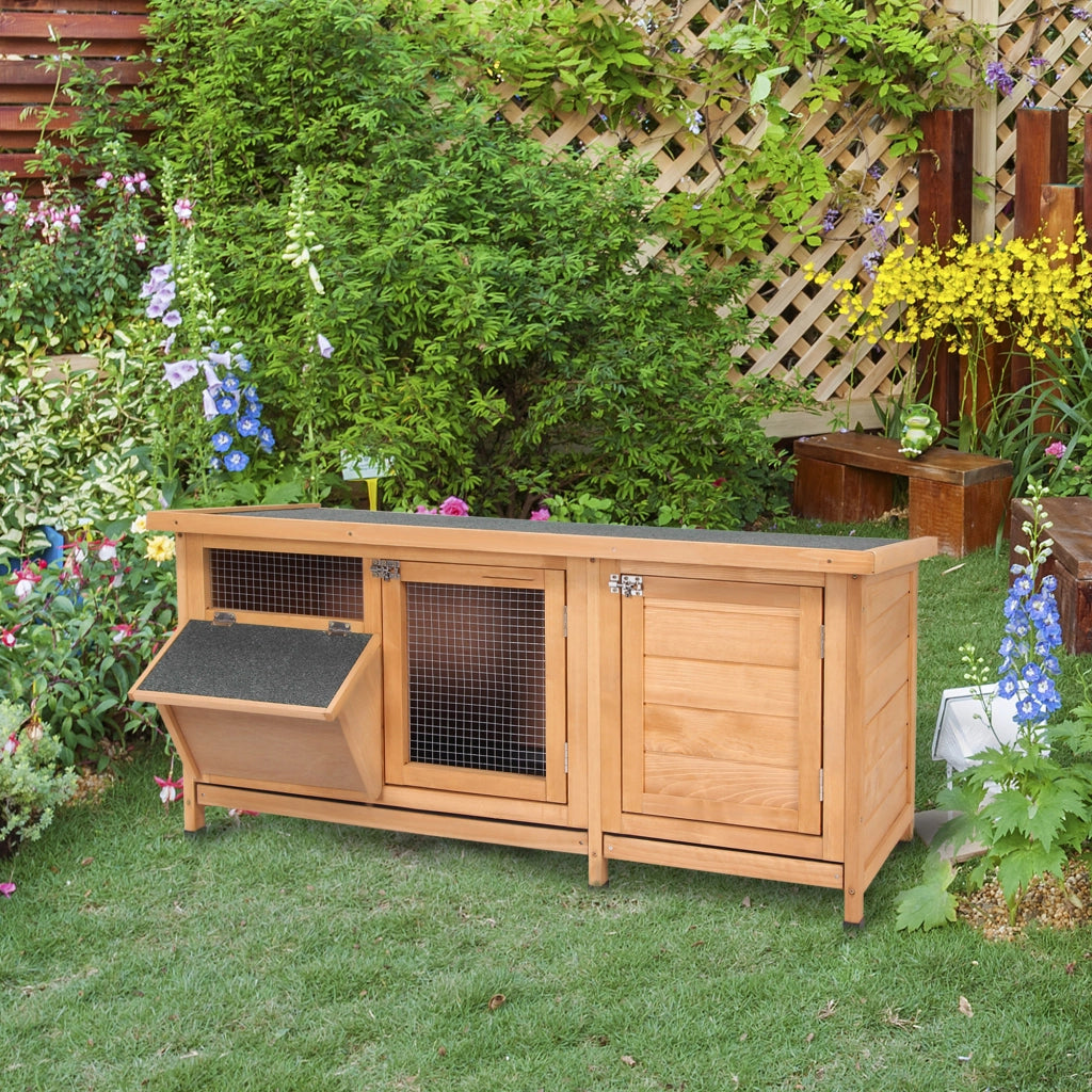 Gabbia per Conigli in Legno con Tetto Bitume ¨C Zephmum ¨C 112x50x54 cm Naturale e Nero