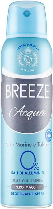 BREEZE ACQUA DEODORANTE SPRAY 48H NOTE MARINE E TALCATE 0% SALI DI ALLUMINIO 150 ML