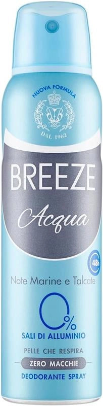 BREEZE ACQUA DEODORANTE SPRAY 48H NOTE MARINE E TALCATE 0% SALI DI ALLUMINIO 150 ML