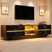 Mobile porta TV con LED RGB, 2 ante e 4 vani con ripiano in vetro regolabile, per soggiorno, nero, 160 × 35 × 44,5 cm
