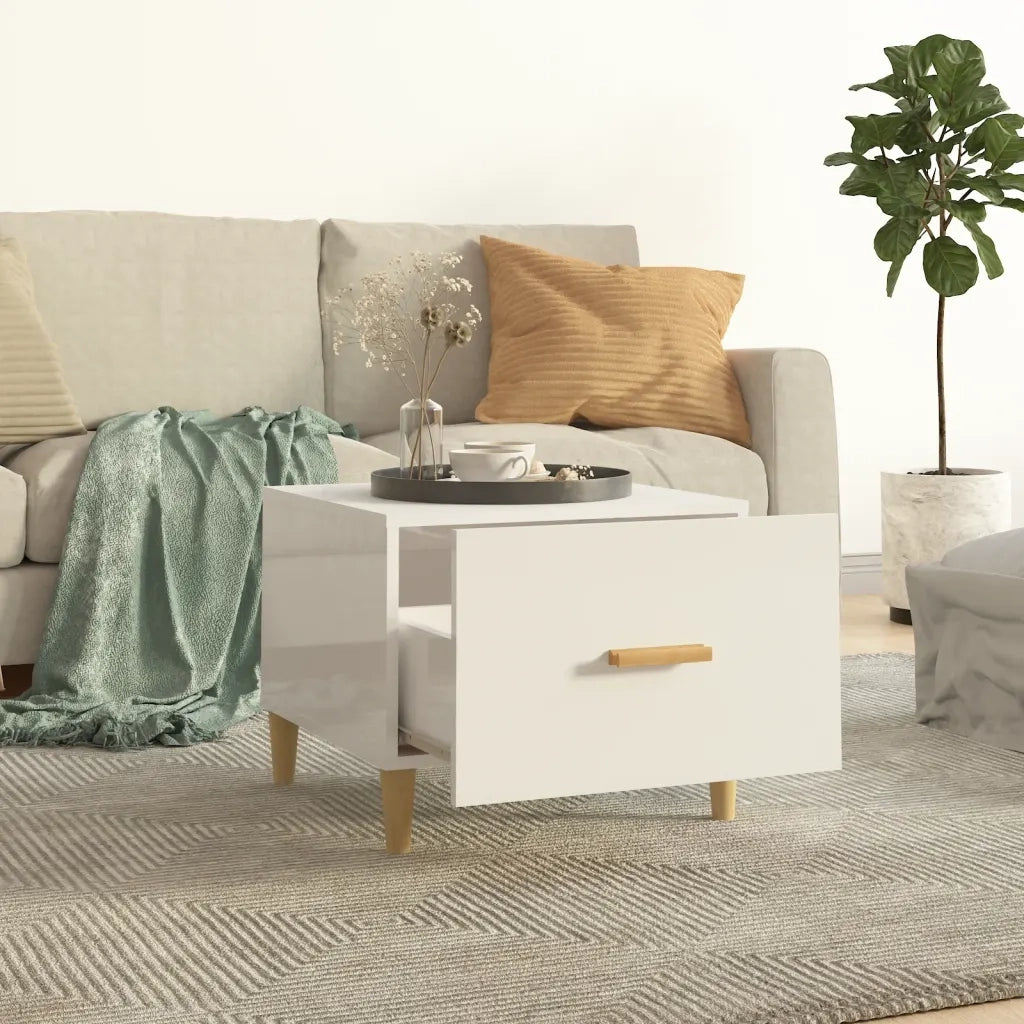 Tavolino da Salotto Bianco Lucido 50x50x40 cm Legno Multistrato cod mxl 15655