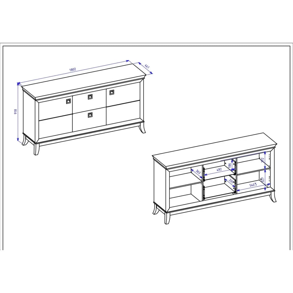 Buffet elegante 180cm per soggiorno in color grigio e rovere scuro collezione PALACE.