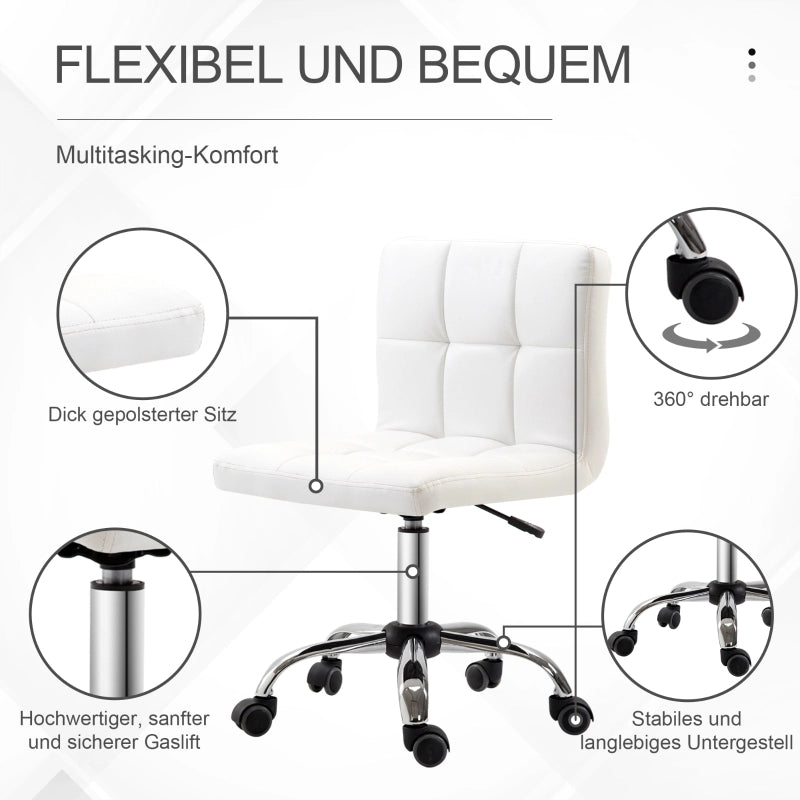 Chaise de bureau ergonomica girevole senza braccioli con altezza regolabile e ruote in similpelle bianca