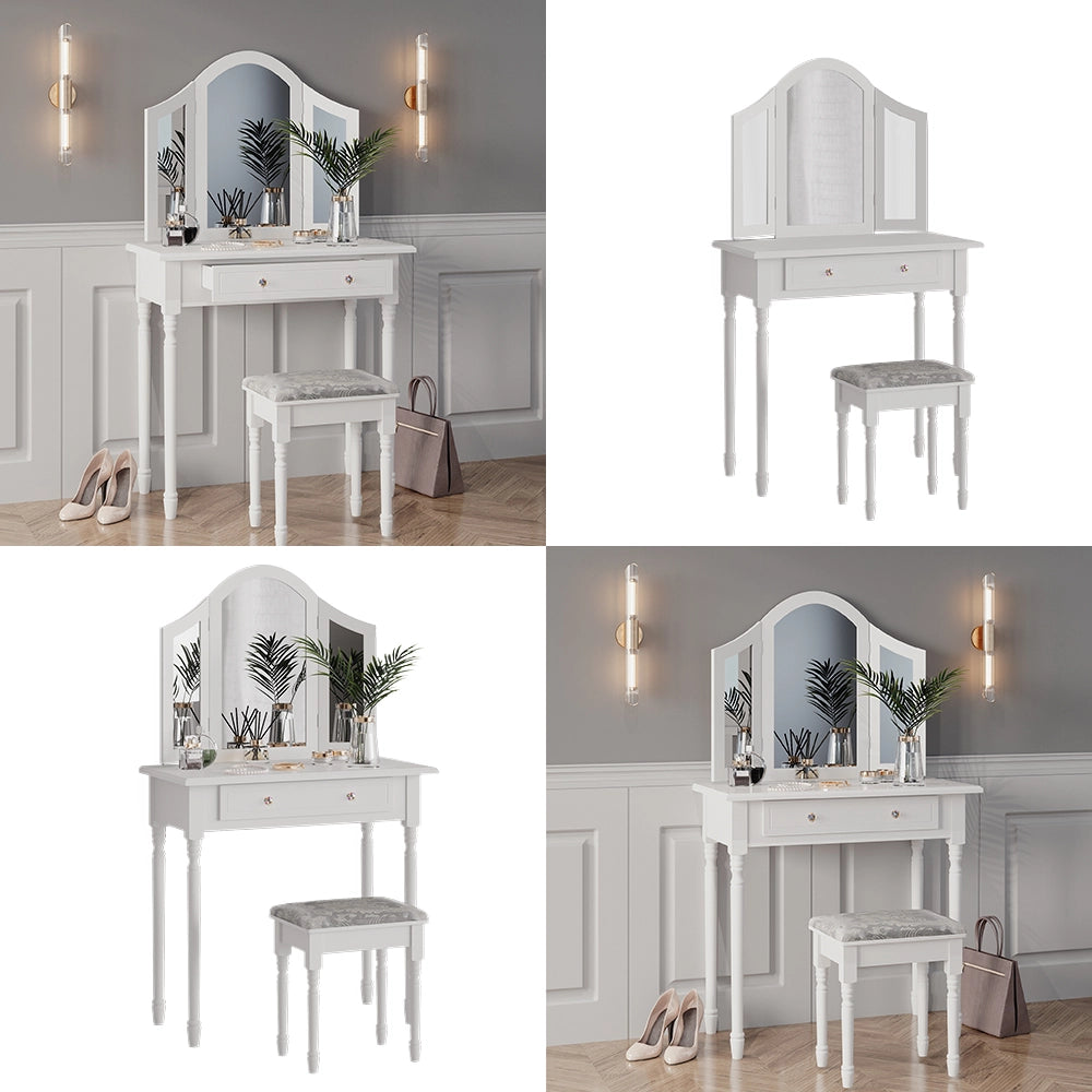 Vicco Tavolo da toeletta Bianco 80 cm con sgabello