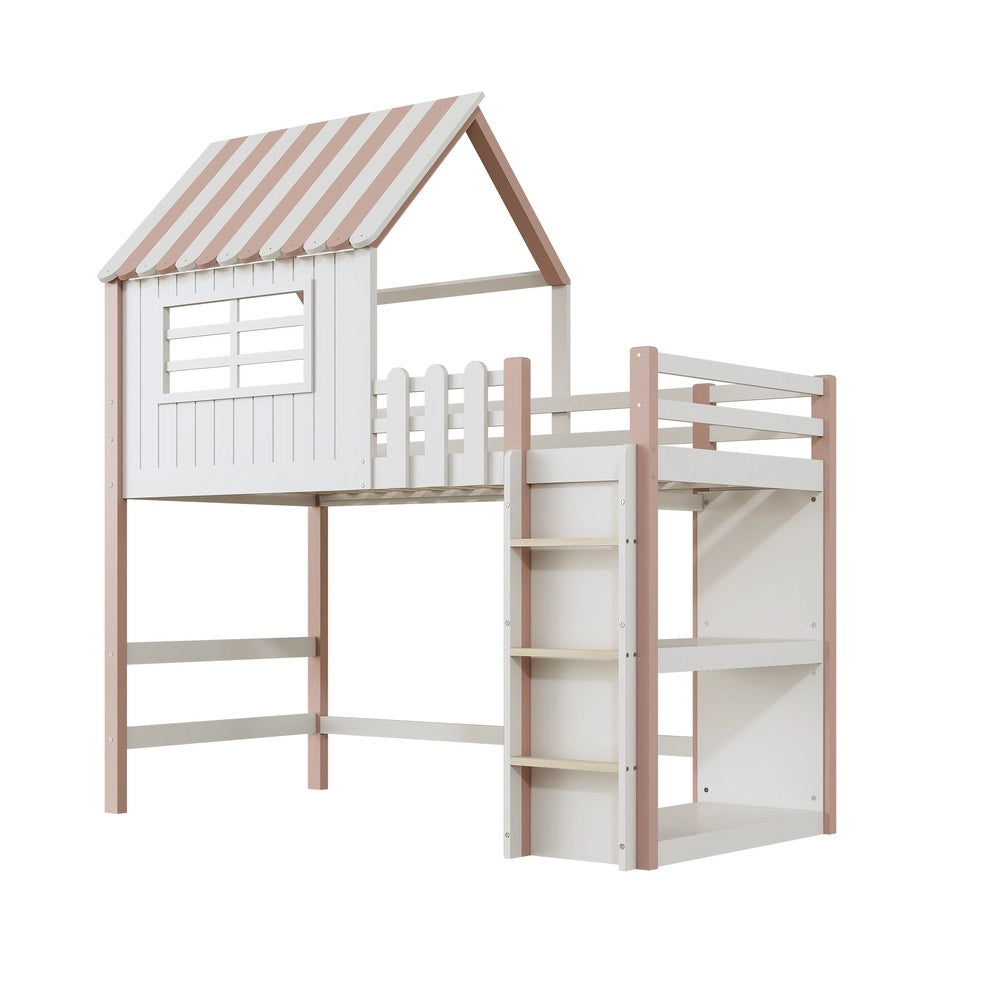 Letto Casetta Bambini in Legno Massello con Scala ¨C Xylo ¨C Rosa 90x200