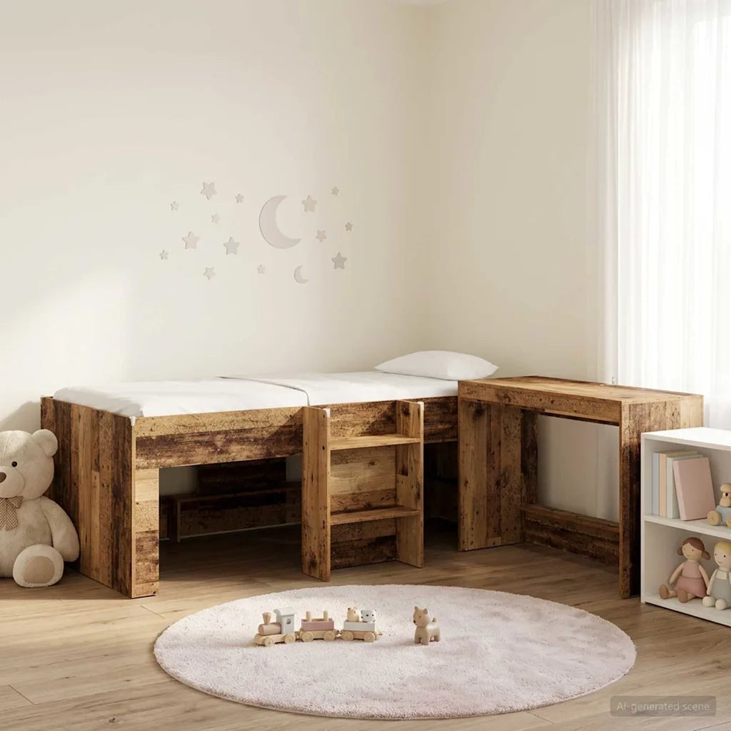 Struttura del Letto con Scrivania 2 pz Legno antico 3423452