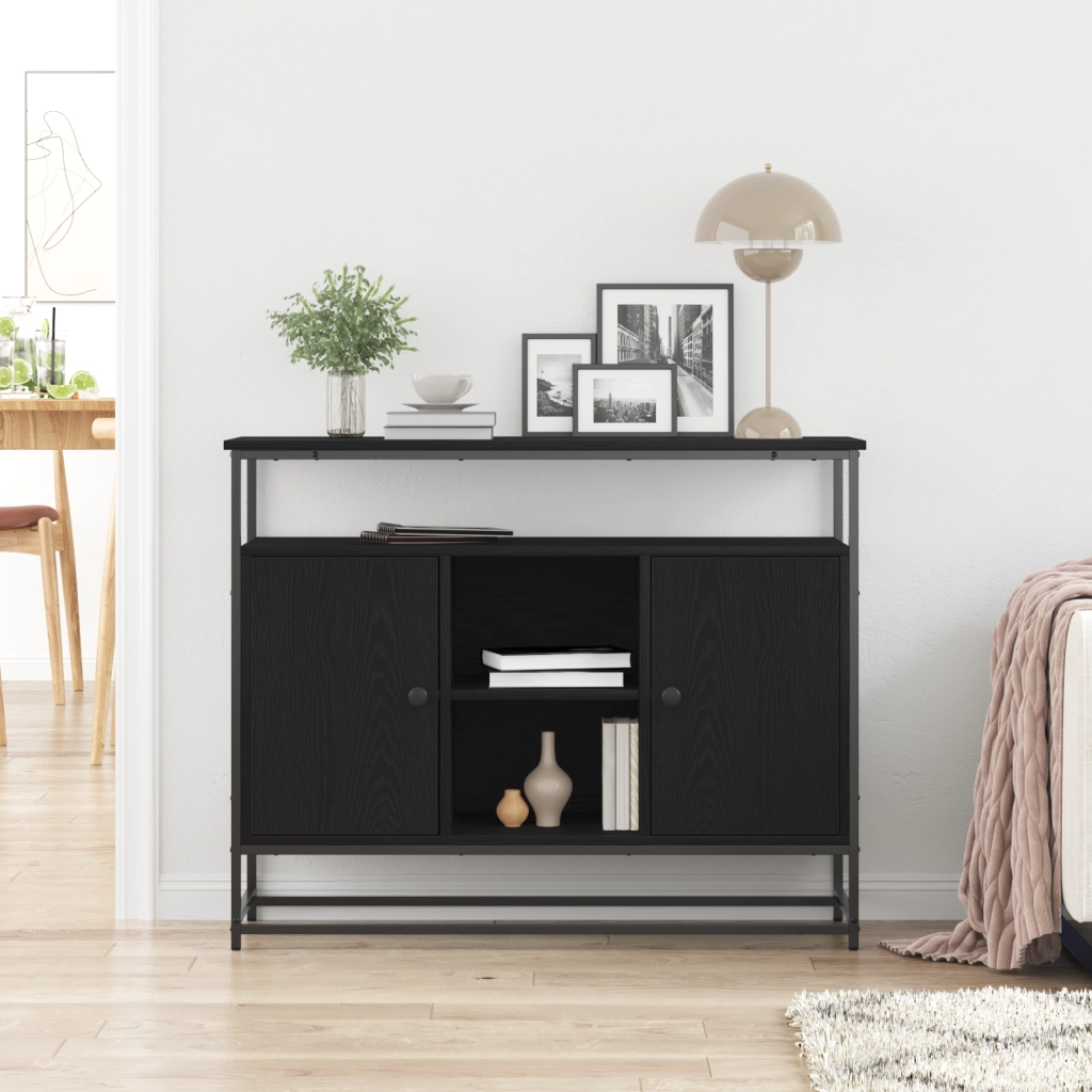 Sideboard  Nero Rovere 100x35x80 cm Legno ingegnerizzato e Acciaio