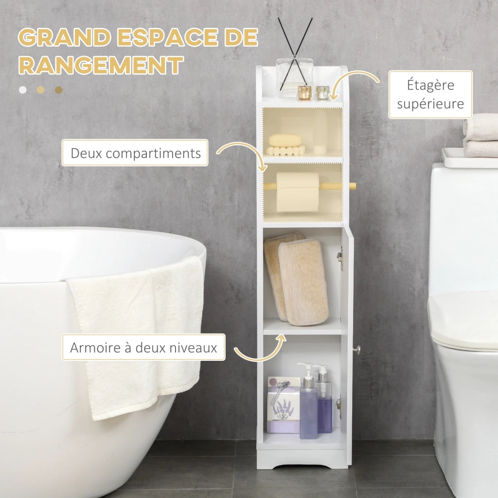 Mobile Bagno con Anta e Ripiani Aperti ¨C zephmum ¨C Bianco 23x18x100 cm