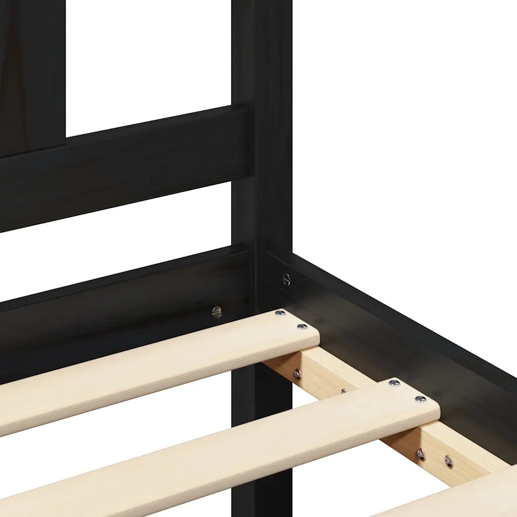 Giroletto-Struttura Letto Nero in Legno Massello 140x190 cm 718913