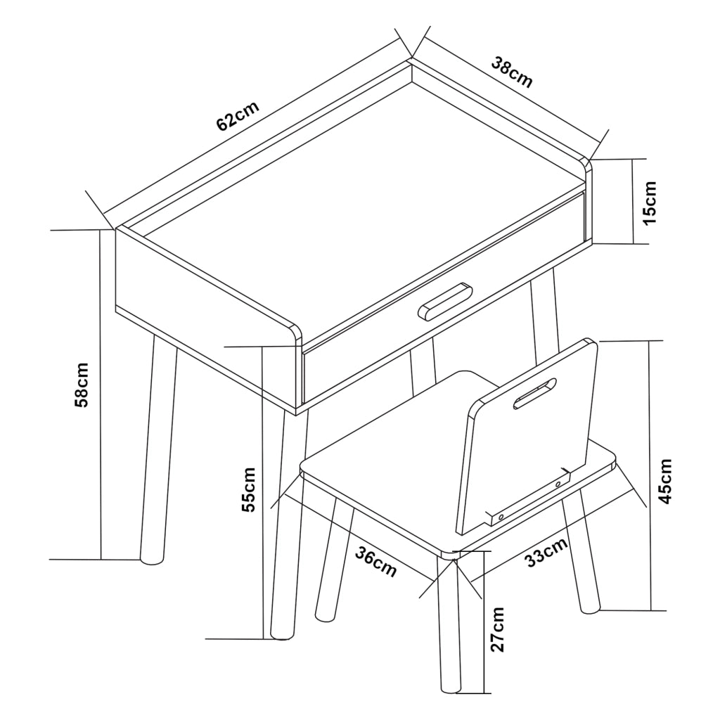 Set Skjervøy Tavolo e Sedia per Bimbi - Legno Naturale / Bianco [en.casa]