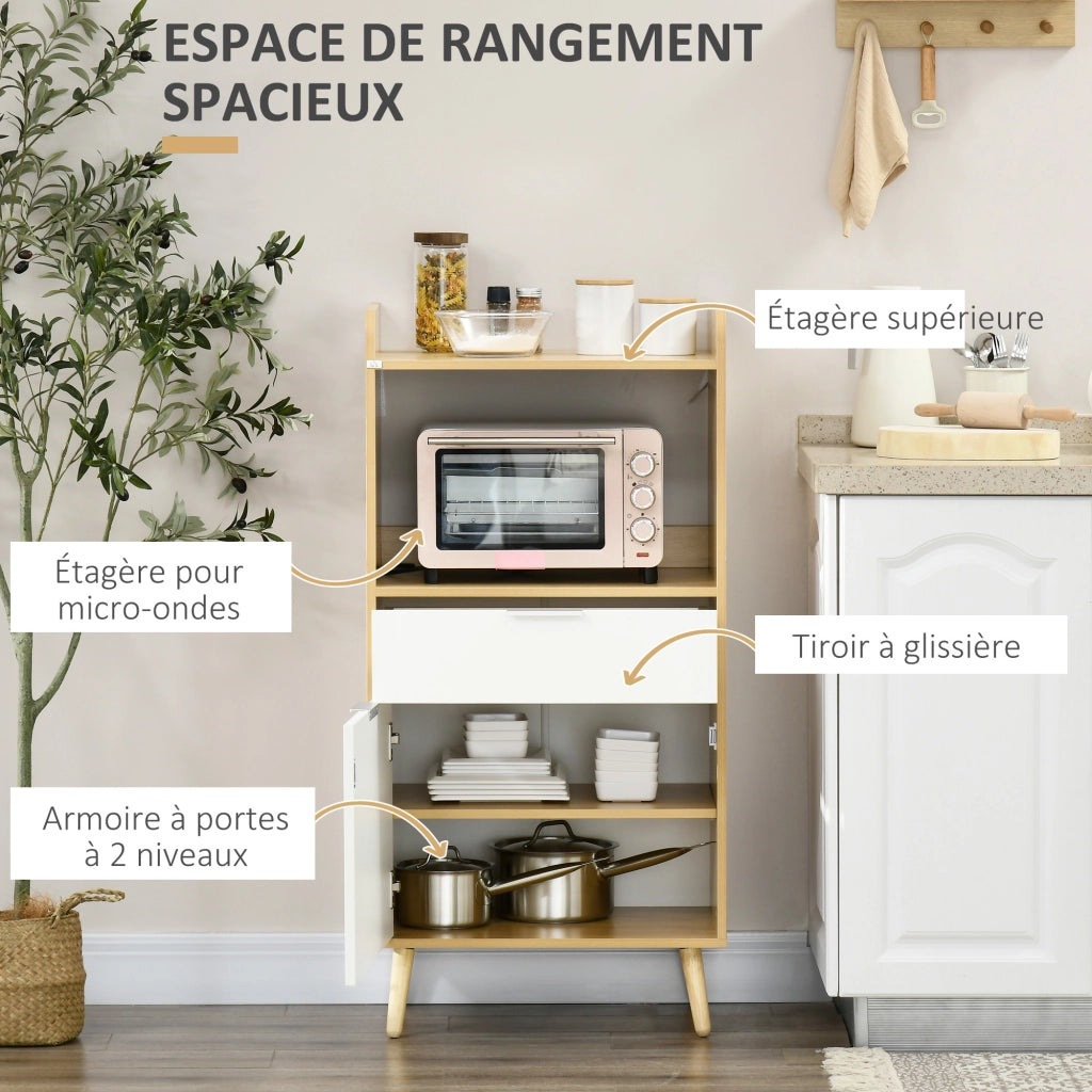 Mobile per microonde con cassetto e ripiano regolabile ¨C zephmum ¨C naturale e bianco 58x40x118 cm