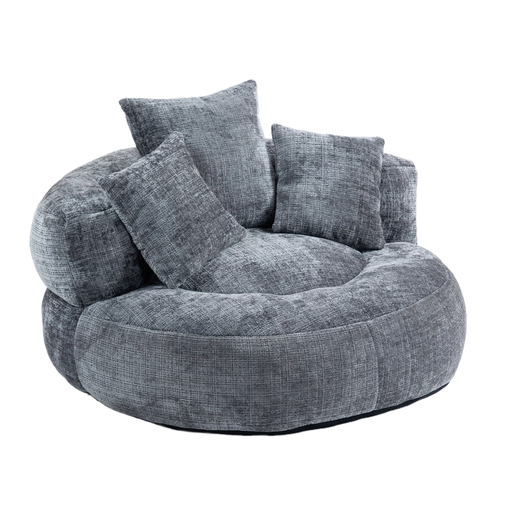 Poltrona Pouf per Adulti con Schienale Alto e Braccioli; Poltrona Gaming Relax 3 Cuscini; in Ciniglia Grigio