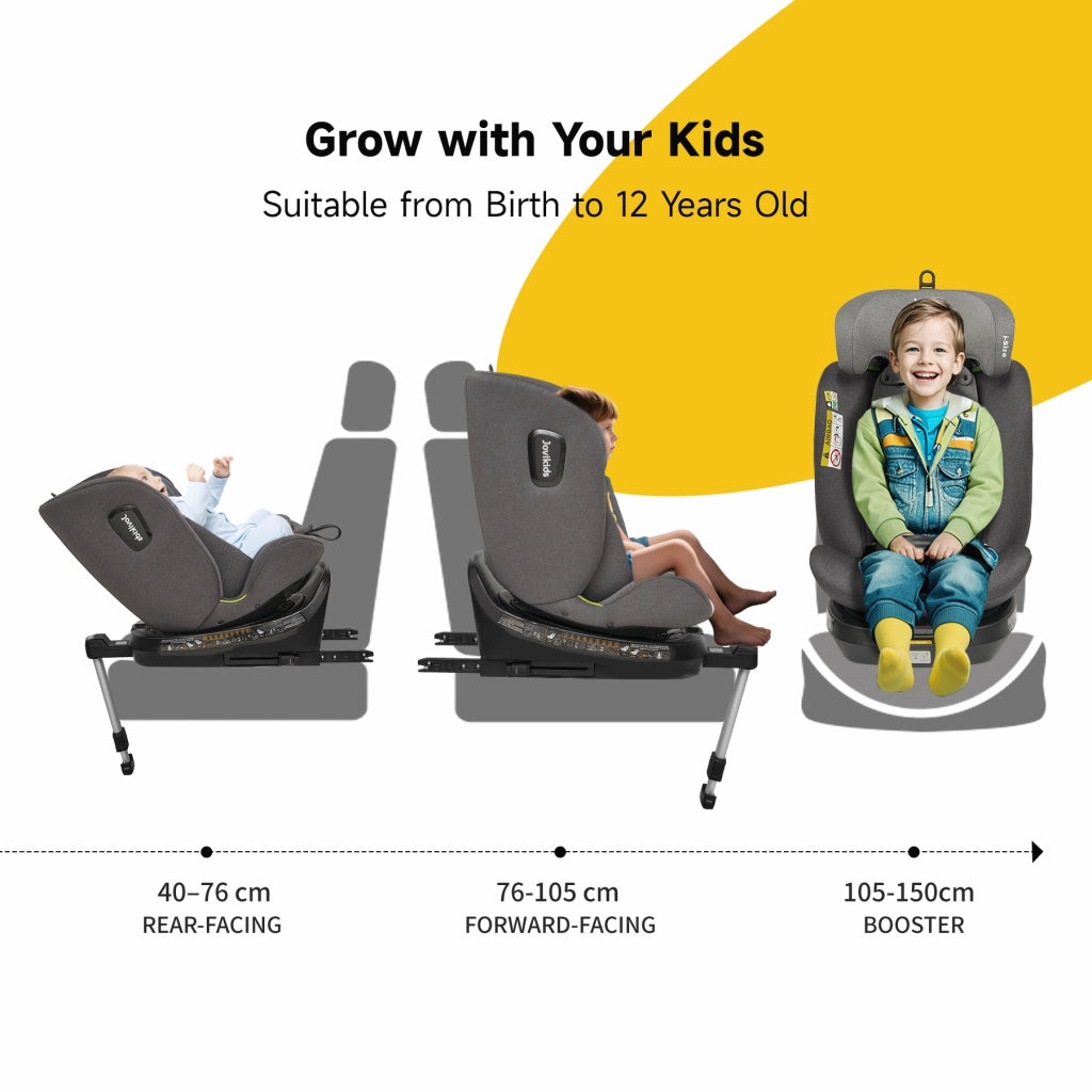 Seggiolino auto per bambini girevole 360° con ISOFIX e supporto reclinabile, cappottina in tessuto nero