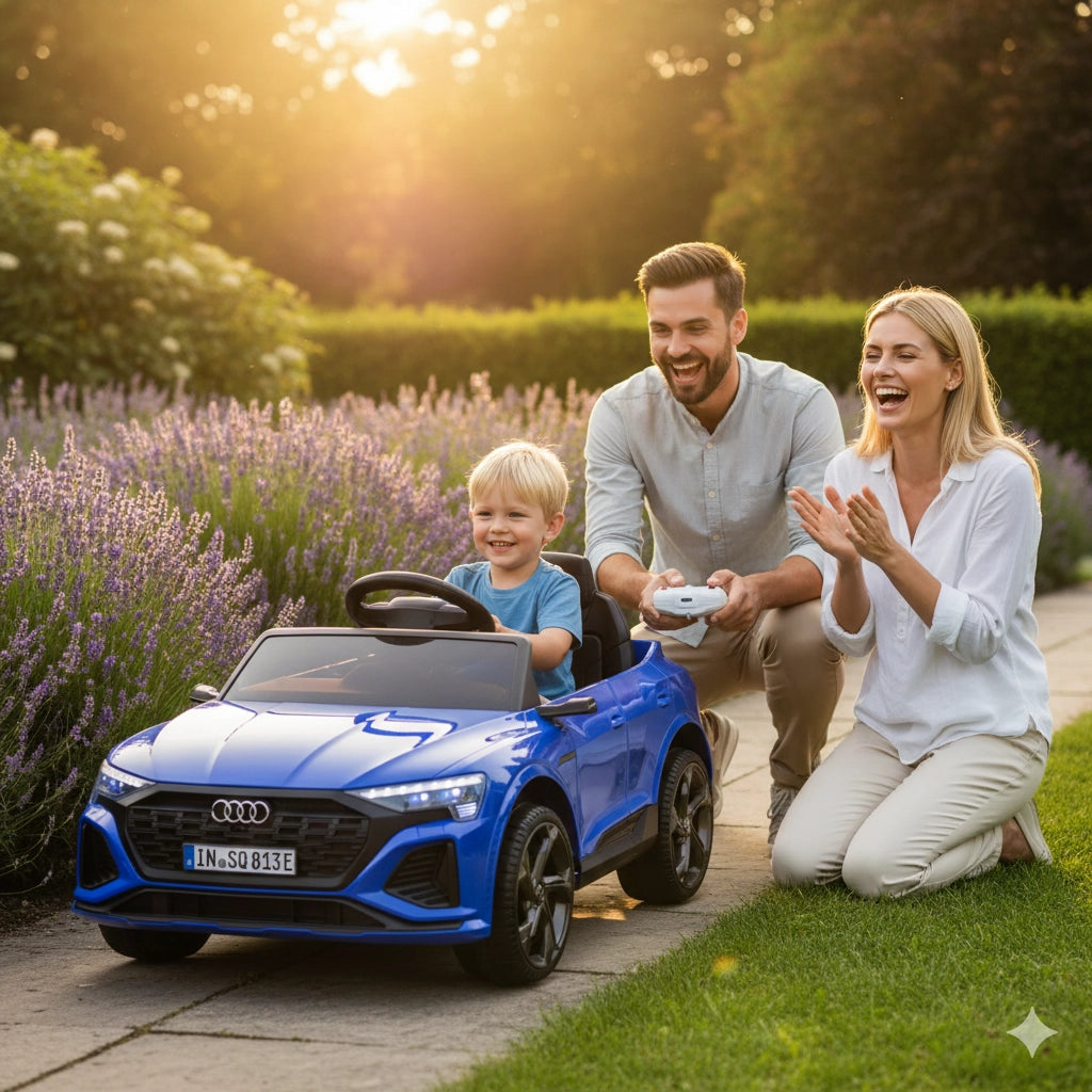 Macchina Elettrica per Bambini 12V Licenza Ufficiale Audi SQ8 E-Tron con Telecomando e Sedile Pelle Blu