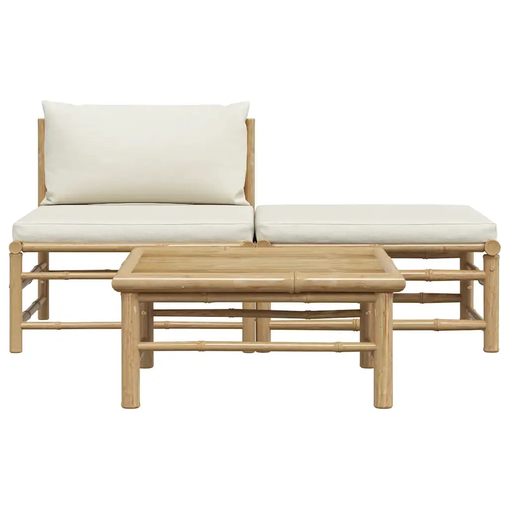 Set Divani da Giardino 3 pz con Cuscini Bianco Crema in BambÃ¹ cod mxl 76508