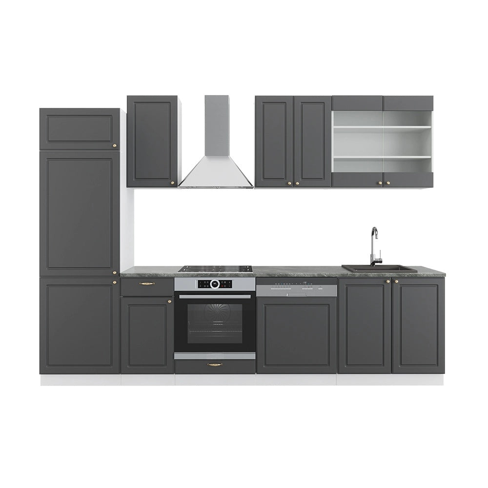 Cucina componibile Fame-Line Antracite-oro/Bianco 300 cm senza piano di lavoro Vicco