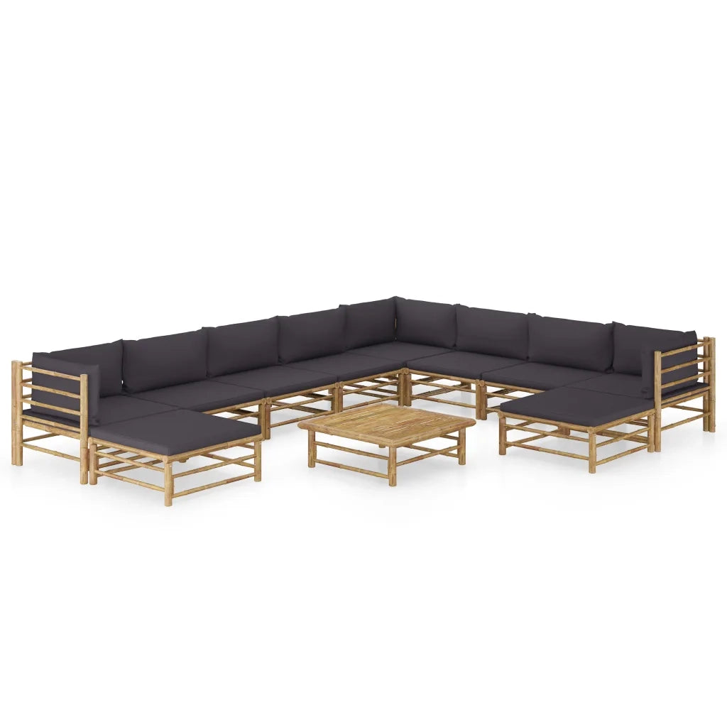 Set Divani da Giardino 11 pz con Cuscini Grigio Scuro in BambÃ¹ cod mxl 44389