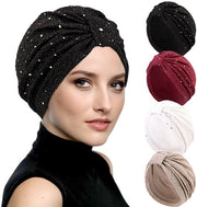 4 Pezzi di Turbante a Pailletta per Donna – Luccicante Applicato – Elastico – Hijab Elegante