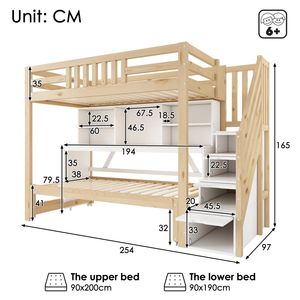 letto a castello in legno bianco e rovere 97 x 254 cm