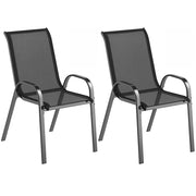 Set 2 Sedie Giardino Impilabili con Braccioli ¨C zephmum ¨C Nero Acciaio Tessuto 54x71x93 cm