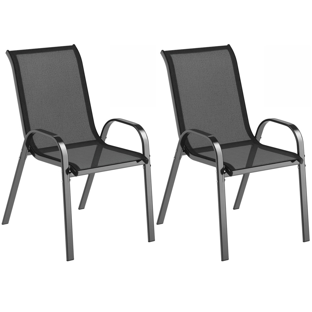 Set 2 Sedie Giardino Impilabili con Braccioli ¨C zephmum ¨C Nero Acciaio Tessuto 54x71x93 cm